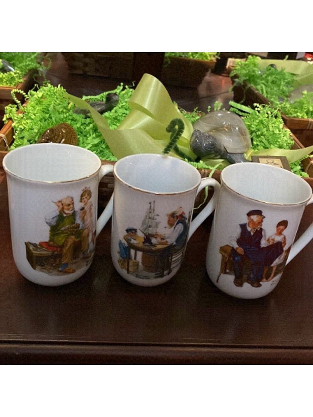 Set of 3, Official Norman Rockwell Collectible Mug with 24K Trim Vintage